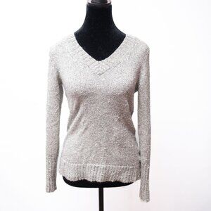Y2K Style Banana Republic Anogora Wool Blend Gray Sequin Sparkle V Sweater Glam